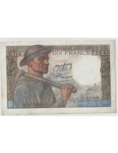 FRANCE 10 FRANCS MINEUR  07/04/1949  Q.194 SUP