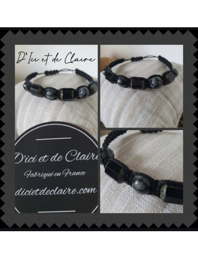 Bracelet Shamballa 7 perles d'obsidiennes mouchetées et verre