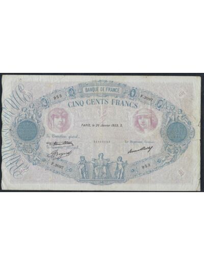 FRANCE 500 FRANCS BLEU ET ROSE F.2097 26 JANVIER 1933 TB+