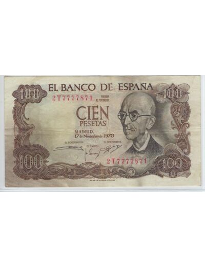 ESPAGNE 100 PESETAS 17 NOVEMBRE 1970 SERIE 2T TTB