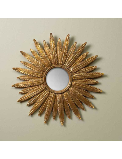 Miroir convexe plumes d'or 38x38x3cm