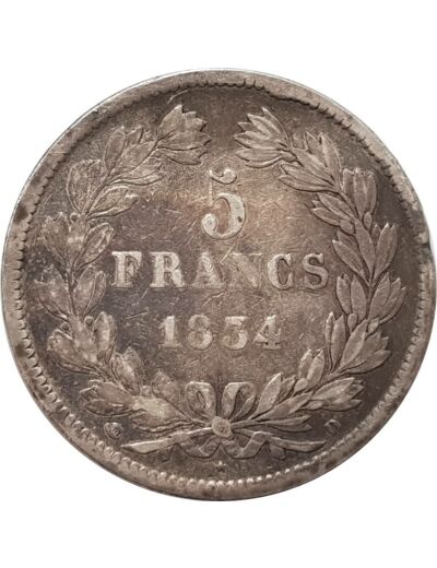 FRANCE 5 FRANCS LOUIS-PHILIPPE I 1834 D (Lyon) TB+ G678