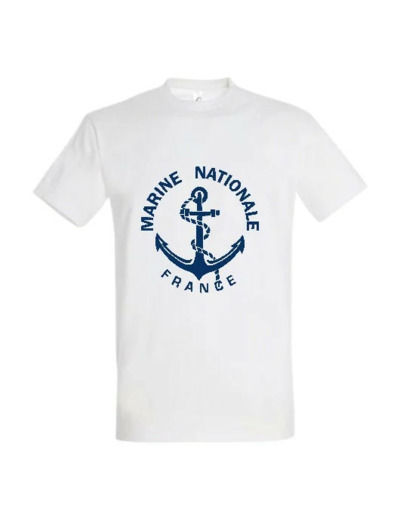 T-shirt blanc Marine Nationale : coton épais, confortable et résistant