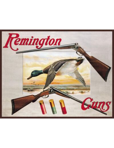 Plaque métal Remington, 2 Shotguns and 1 Duck, 30 x 40 cm.