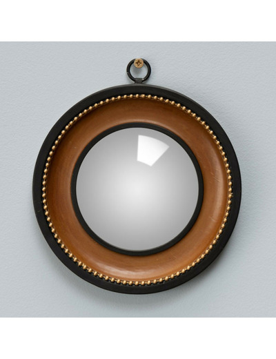 Miroir Convexe Œil de Sorcière Style Gousset Bord Marron et Or 19cm