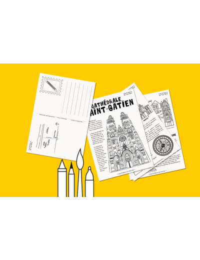 Les lieux emblématiques de la capitale de Touraine - Tours |5 fiches de coloriage – Les trésors à colorier | Papier aquarelle | Formats A4, A5, A6