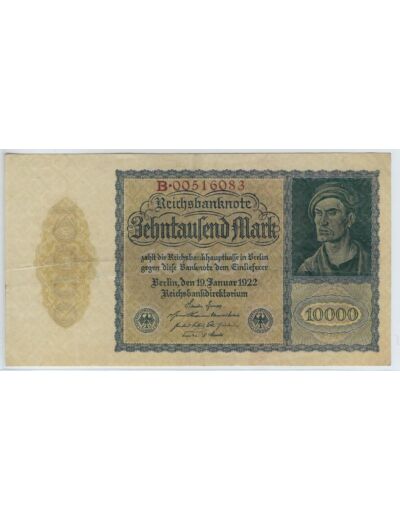 ALLEMAGNE 10000 MARK 19 JANVIER 1922 SERIE B TTB+