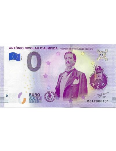 PORTUGAL 2019 -3 ANTONIO NICOLAU D ALMEIDA BILLET 0 EURO SOUVENIR
