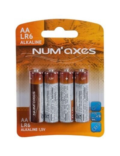 Blister 4 piles alcalines AA LR06 1,5 volts NUM'AXES