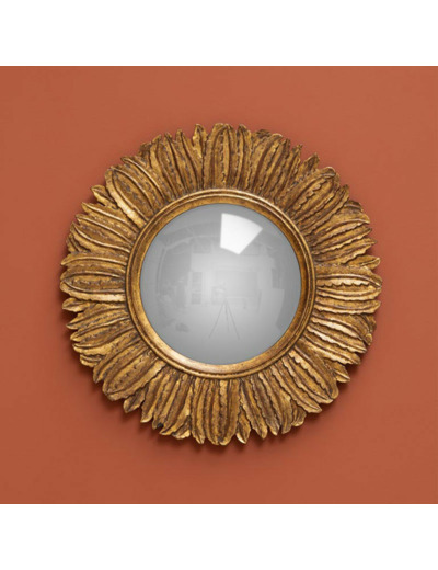 Miroir convexe bois plumes dorées cuivrées 3x56cm