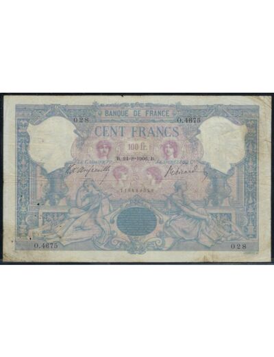 FRANCE 100 FRANCS BLEU ET ROSE 24-8-1906 O.4675 TB