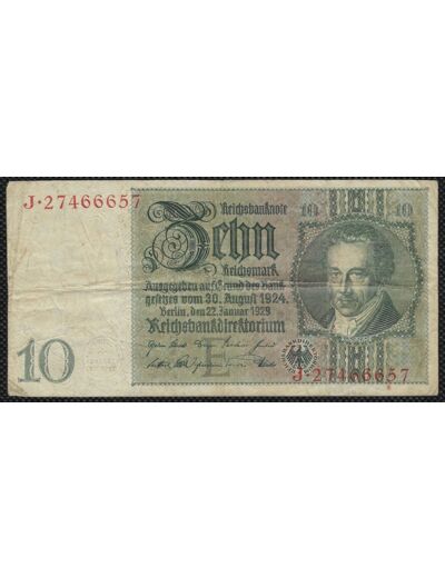 ALLEMAGNE 10 REICHSMARK 22-01-1929 SERIE J TB+ (W180a)