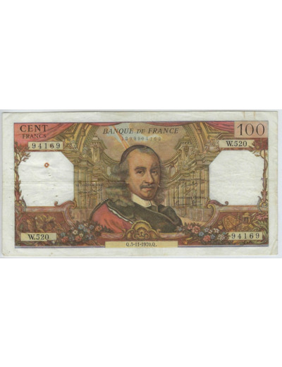 FRANCE 100 FRANCS CORNEILLE 5-11-1970 W.520 TTB