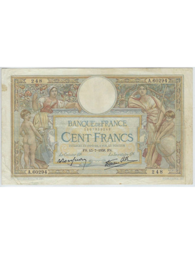 FRANCE 100 FRANCS MERSON SANS LOM SERIE A.60294 15-7-1938 TB+