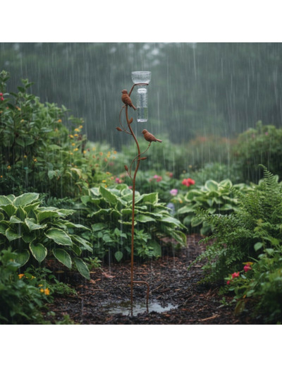 Pluviomètre oiseaux fer 18x6x100cm