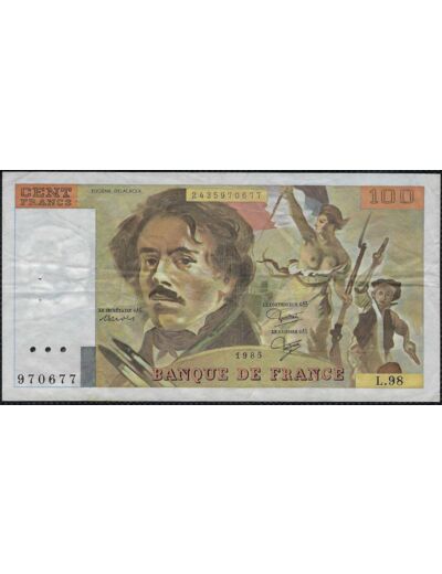 FRANCE 100 FRANCS DELACROIX 1985 SERIE L.98 TTB+