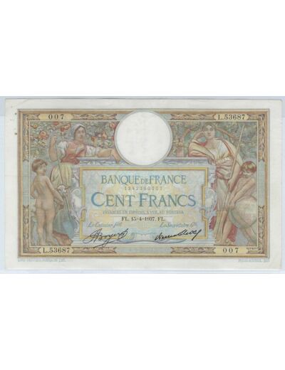 FRANCE 100 FRANCS MERSON SANS LOM 15-4-1937 L.53687 TTB+