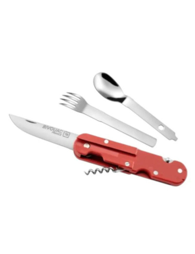 Set de couverts camping pliant inox - Couteau multifonction rouge