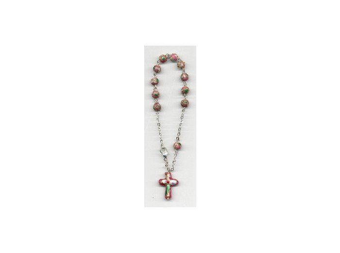 Dizainier-bracelet perles cloisonnées ROSES + croix cloisonnée