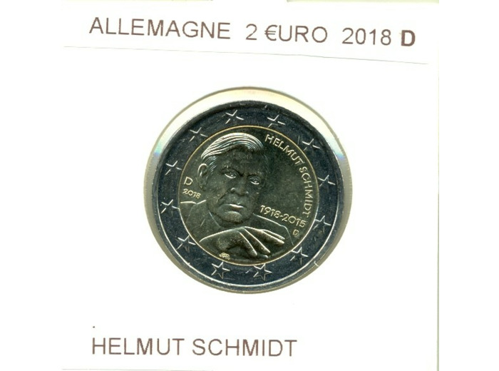 ALLEMAGNE 2018 D 2 EURO COMMEMORATIVE HELMUT SCHMIDT SUP
