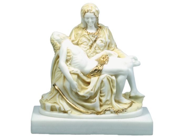 Pieta de Michel Ange -Statue en albâtre 18cm -Beige et Or