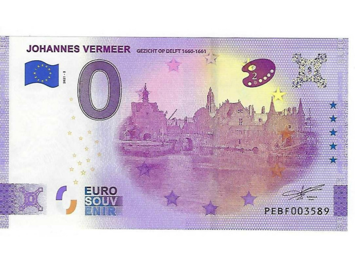 PAYS BAS 2021-2 JOHANNES VERMEER GEZICHT OF DELFT BILLET SOUVENIR 0 EURO