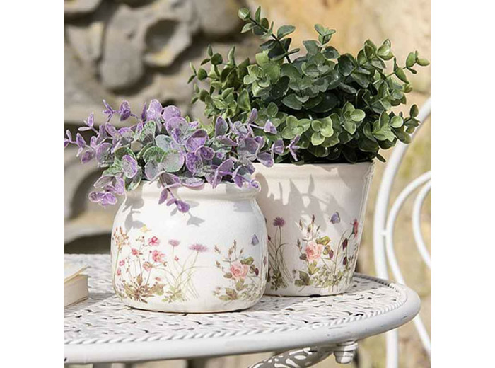 Pot de fleurs rond beige rose céramique 12x10x10cm