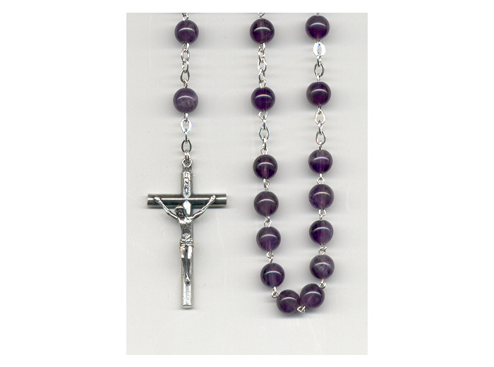 Chapelet  AMETHYSTE et ARGENT 925-  6mm + BOITE