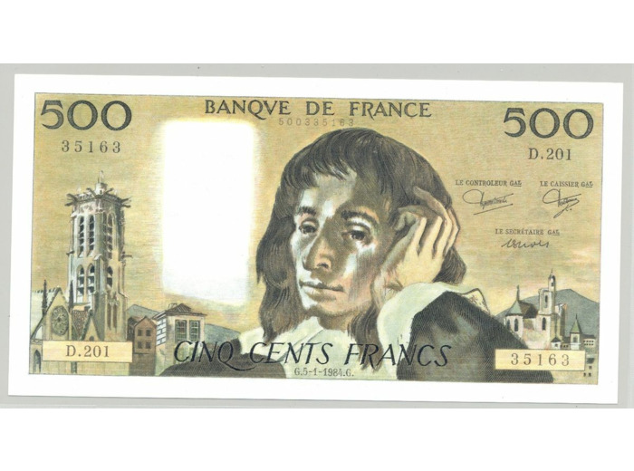 FRANCE 500 FRANCS PASCAL 05-01-1984 D.201 500335163 NEUF