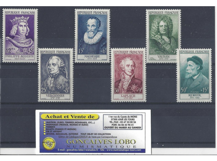 YVERT 1027 a 1032 CELEBRITES DU XII au XX Siecle 1955 Serie 6 Timbres NEUF**