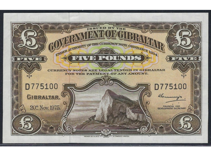 GIBRALTAR 5 POUNDS 20 NOVEMBRE 1975 SERIE D SUP