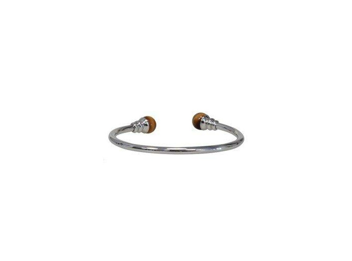 Bracelet  en cuivre avec aimants métal argenté et perles d’œil de tigre