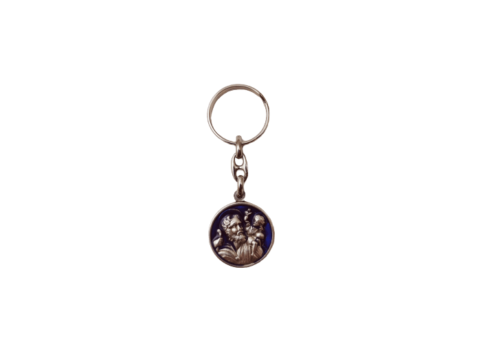 Porte-Clefs en Métal Argenté 30mm - CHRISTOPHE FOND BLEU