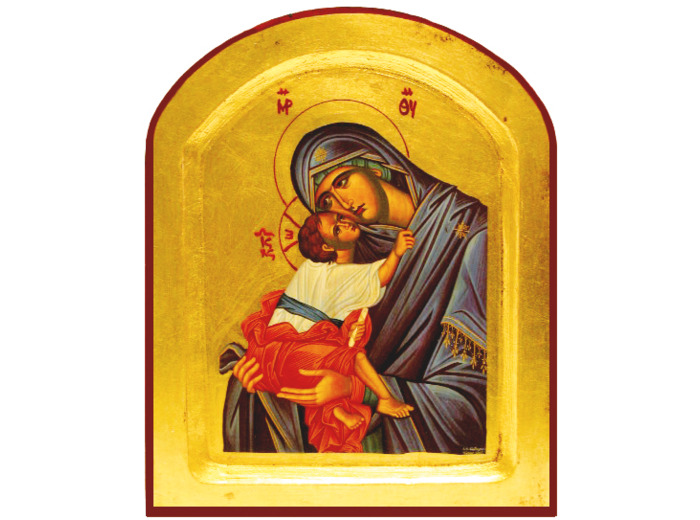 Icône dorée incurvée arrondie 14*18cm - VIERGE DE TENDRESSE BLEU