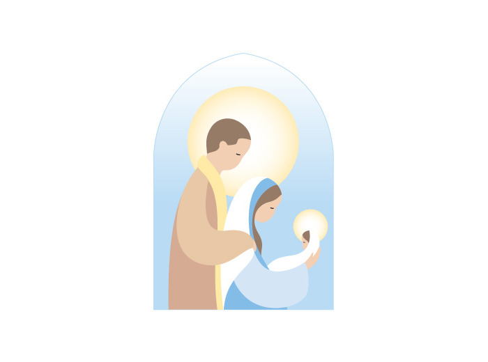 Sainte Famille, fond bleu 13x9cm