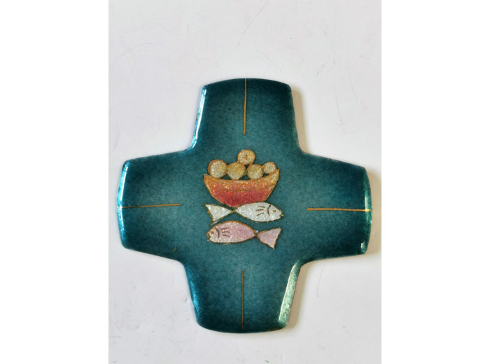 Hosties et poissons turquoise 9,7X9,7cm - EMAUX DU LIBAN