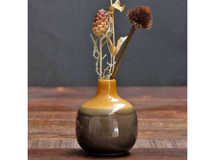 Vase céramique brun et orange Chehoma 9x10cm