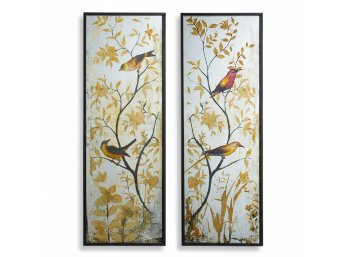 Ensemble 2 Miroirs Décoratifs Oiseaux Nature en Verre 44x4x120cm