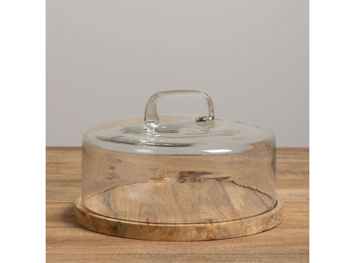 Grand Plat Rond à Cloche Artisan Bois de Manguier 19x30cm