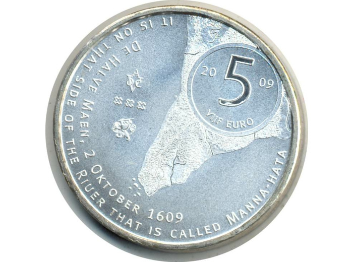 HOLLANDE (PAYS-BAS) 2009 5 EURO 400 ANS MANHATHAN SUP- Tachée