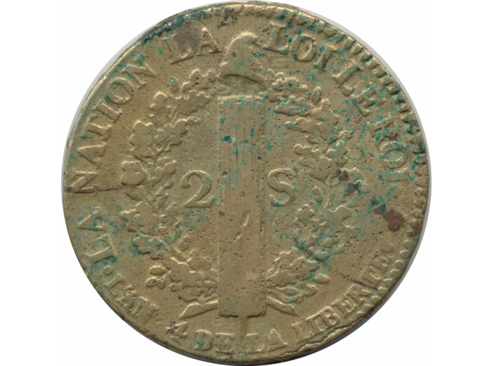 FRANCE LOUIS XVI 2 SOLS FRANÇOIS 1792 A (Paris) TB+ N1