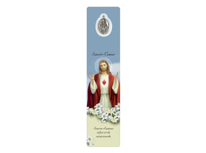 Signet plastifié avec médaille- SACRE COEUR - Espagnol
