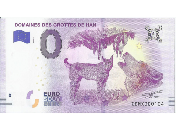 BELGIQUE 2018-2 DOMAINES DES GROTTES DE HAN BILLET SOUVENIR 0 EURO TOURISTIQUE
