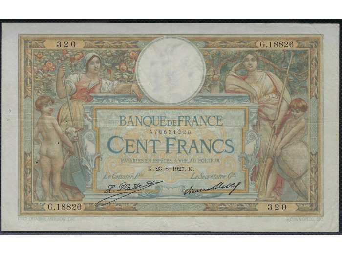 FRANCE 100 FRANCS MERSON sans LOM 23-8-1927 G.18826 TTB (F24/06)