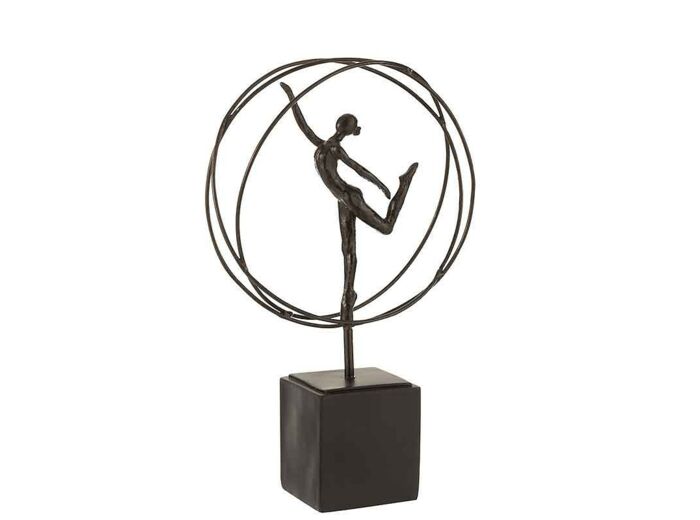 Gymnaste dans cercle résine marron foncé 22x8x36cm