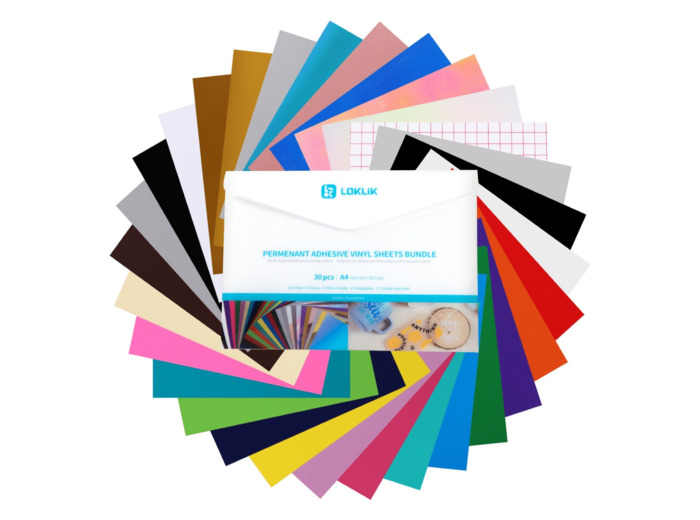LOKLIK - ASSORTIMENT DE 30 FEUILLES DE VINYLE ADHESIF PERMANENT