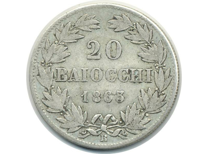 VATICAN 20 BAIOCCHI 1863 R XVIII TB+ (W1386)