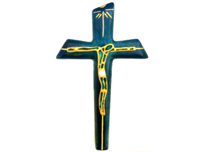 Crucifix et bronze vert 12,4X7,6cm - EMAUX DU LIBAN