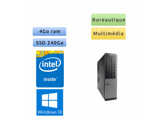 Dell Optiplex 790 DT - Windows 10 - 2.7Ghz 4Go 240Go SSD - Port Serie - PC Tour Bureautique Ordinateur