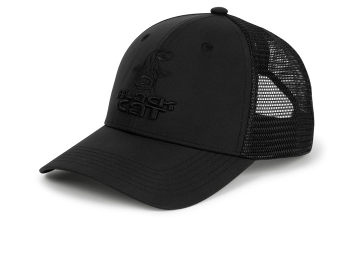 black trucker cap black cat